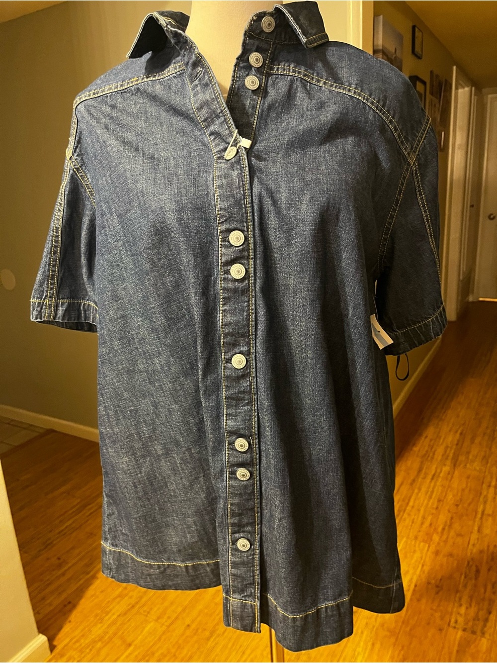 Free People NWOT Dark Blue Denim Button-Up Shirt PTP 21